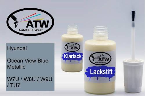 Hyundai, Ocean View Blue Metallic, W7U / W8U / W9U / TU7: 20ml Lackstift + 20ml Klarlack - Set, von ATW Autoteile West.
